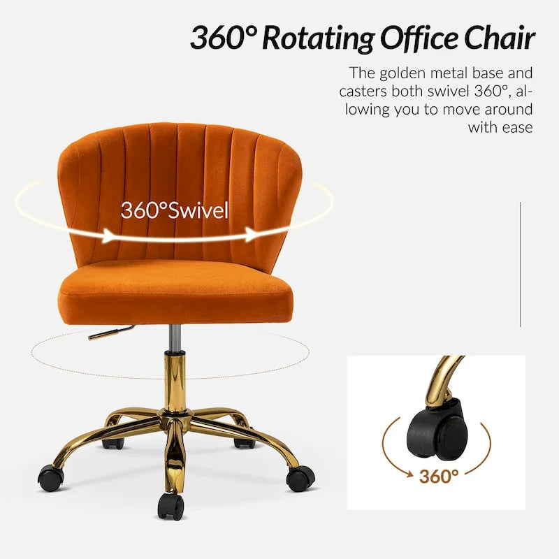 Fauteuil de bureau ergonomique pivotant à 360° en velours capitonné avec dossier nervuré