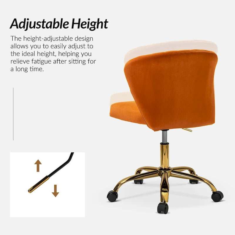 Fauteuil de bureau ergonomique pivotant à 360° en velours capitonné avec dossier nervuré