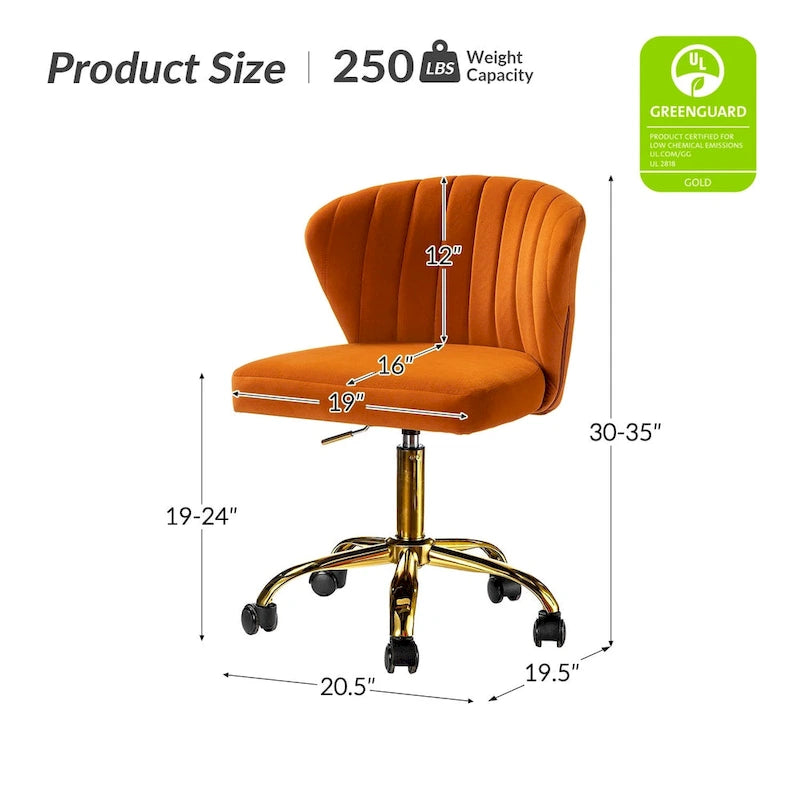 Fauteuil de bureau ergonomique pivotant à 360° en velours capitonné avec dossier nervuré