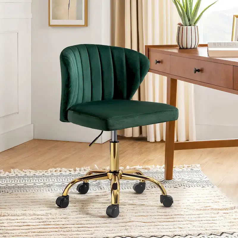 Fauteuil de bureau ergonomique pivotant à 360° en velours capitonné avec dossier nervuré