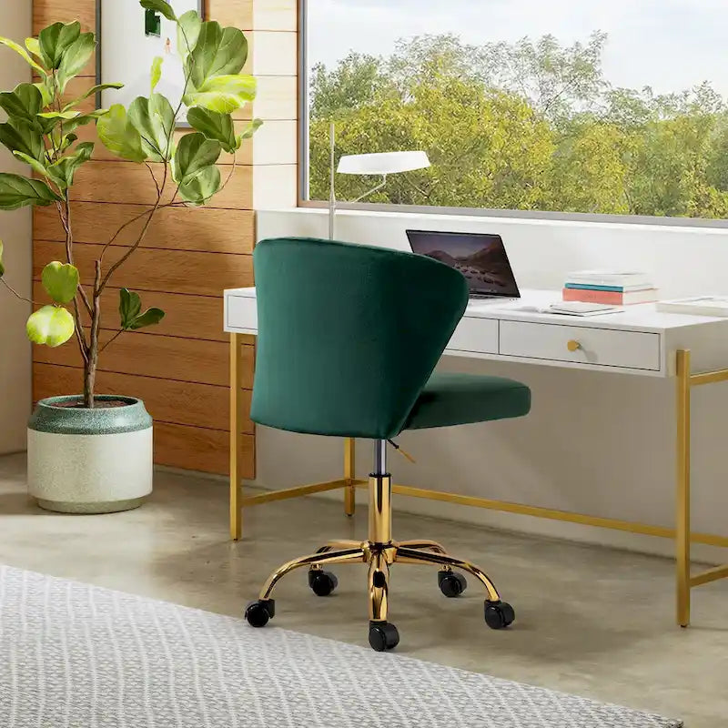 Fauteuil de bureau ergonomique pivotant à 360° en velours capitonné avec dossier nervuré