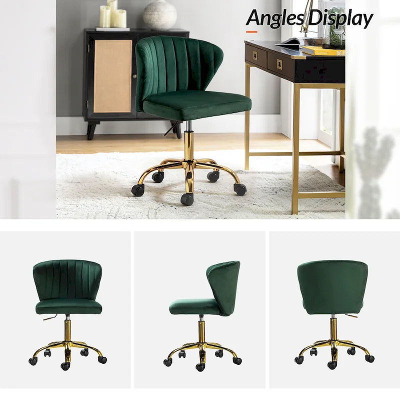 Fauteuil de bureau ergonomique pivotant à 360° en velours capitonné avec dossier nervuré