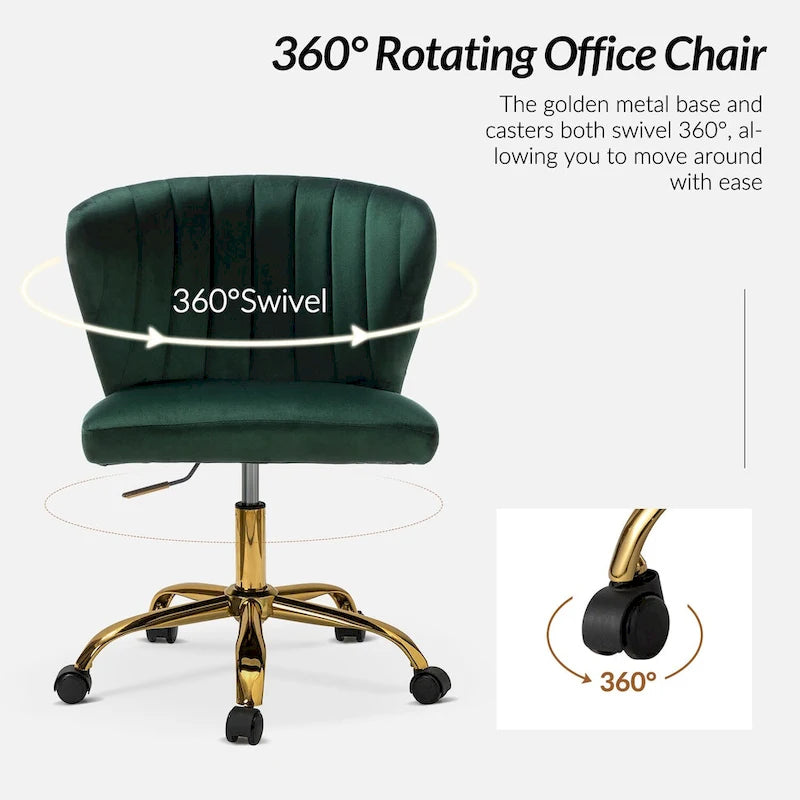 Fauteuil de bureau ergonomique pivotant à 360° en velours capitonné avec dossier nervuré
