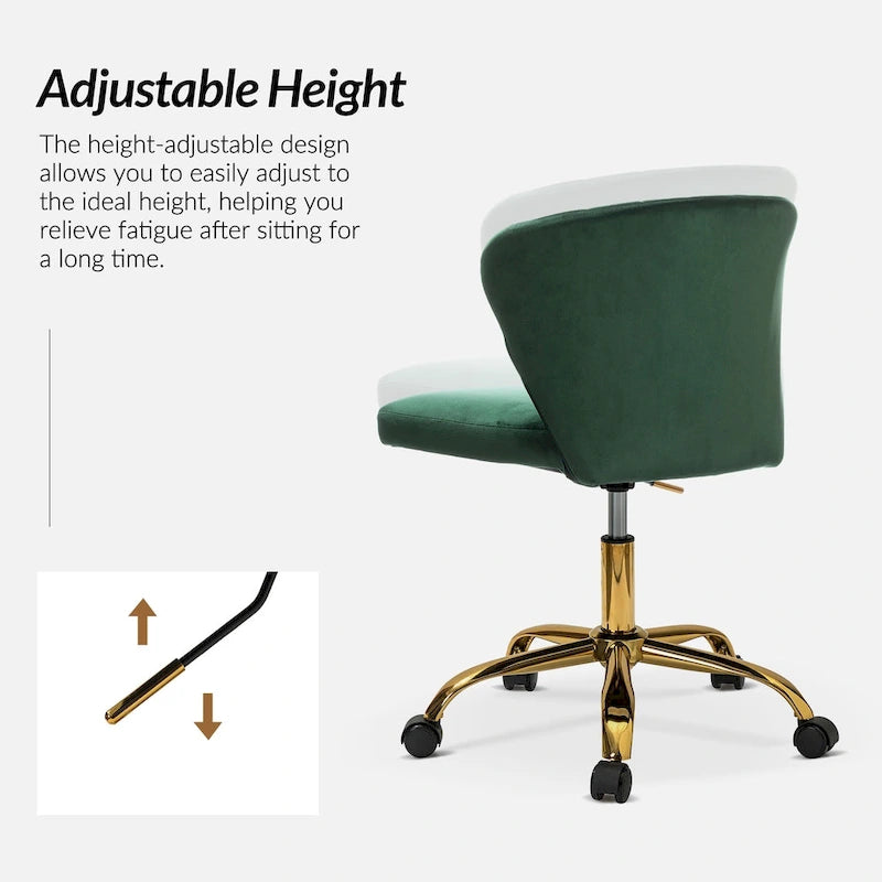 Fauteuil de bureau ergonomique pivotant à 360° en velours capitonné avec dossier nervuré