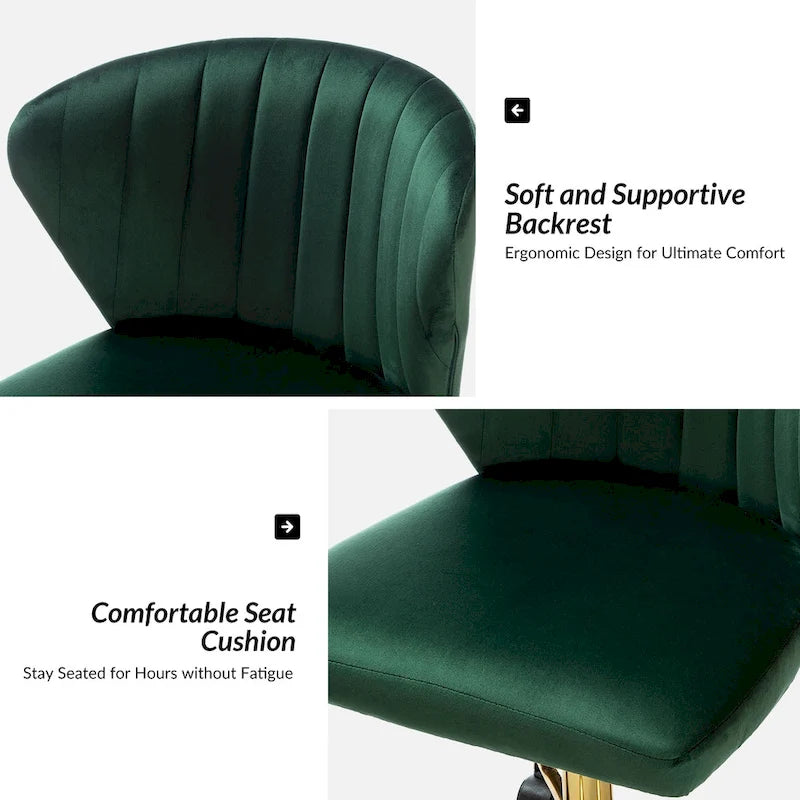 Fauteuil de bureau ergonomique pivotant à 360° en velours capitonné avec dossier nervuré