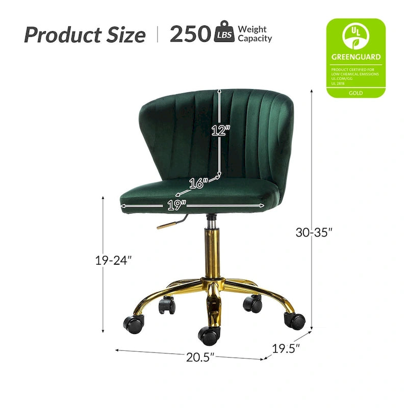 Fauteuil de bureau ergonomique pivotant à 360° en velours capitonné avec dossier nervuré