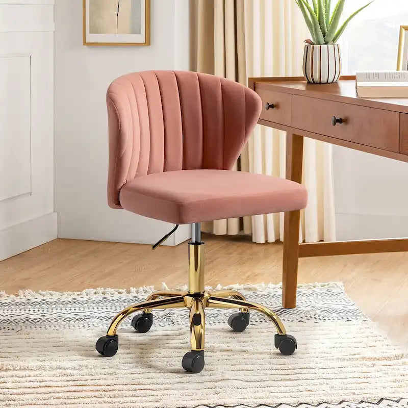 Fauteuil de bureau ergonomique pivotant à 360° en velours capitonné avec dossier nervuré