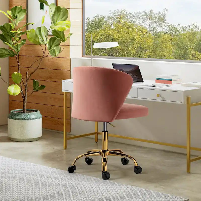 Fauteuil de bureau ergonomique pivotant à 360° en velours capitonné avec dossier nervuré