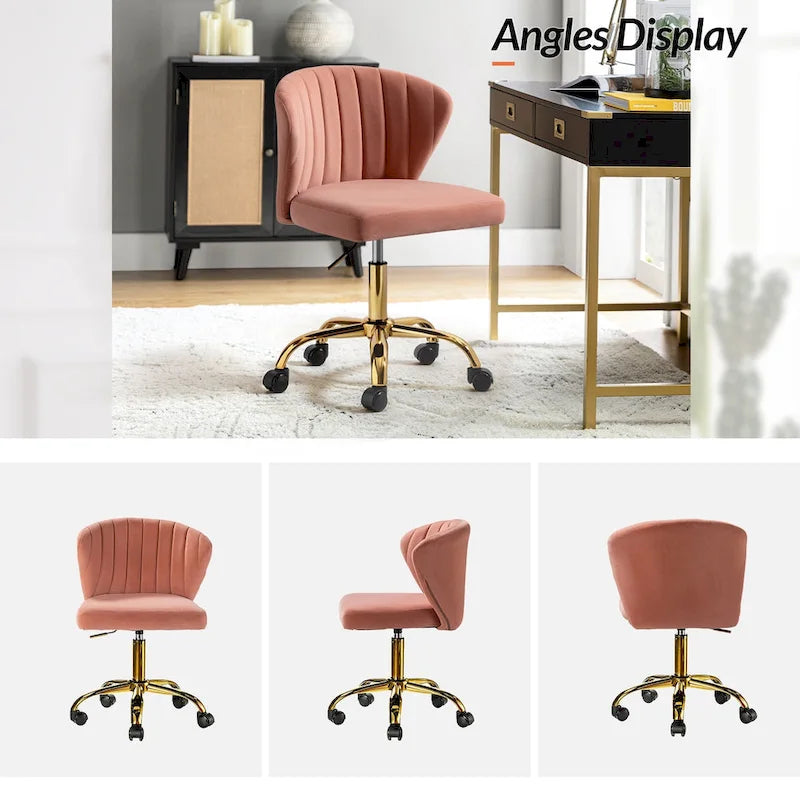 Fauteuil de bureau ergonomique pivotant à 360° en velours capitonné avec dossier nervuré