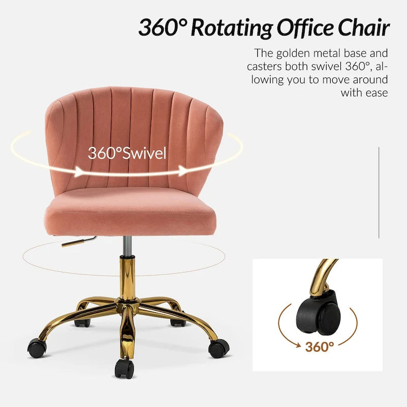 Fauteuil de bureau ergonomique pivotant à 360° en velours capitonné avec dossier nervuré