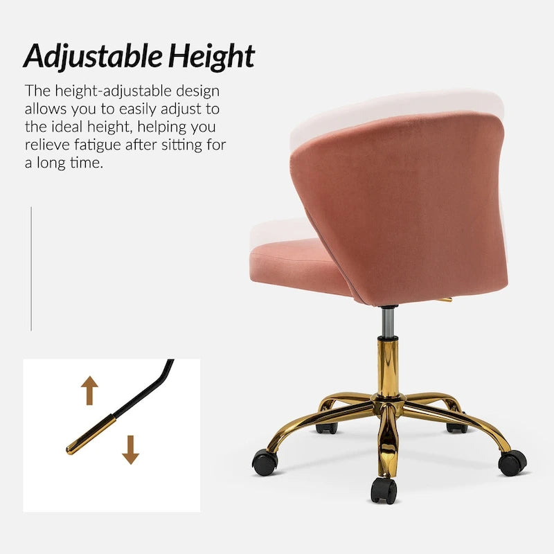 Fauteuil de bureau ergonomique pivotant à 360° en velours capitonné avec dossier nervuré