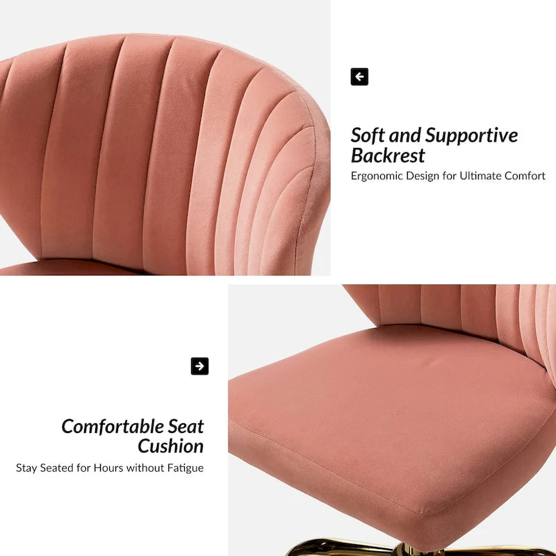 Fauteuil de bureau ergonomique pivotant à 360° en velours capitonné avec dossier nervuré