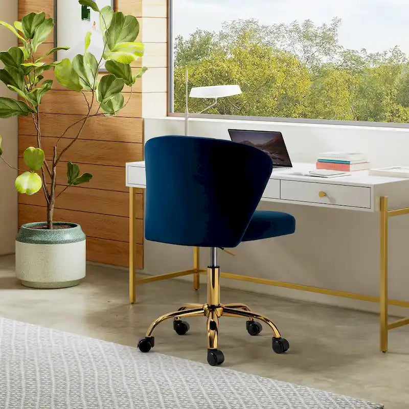 Fauteuil de bureau ergonomique pivotant à 360° en velours capitonné avec dossier nervuré