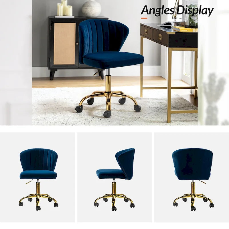 Fauteuil de bureau ergonomique pivotant à 360° en velours capitonné avec dossier nervuré