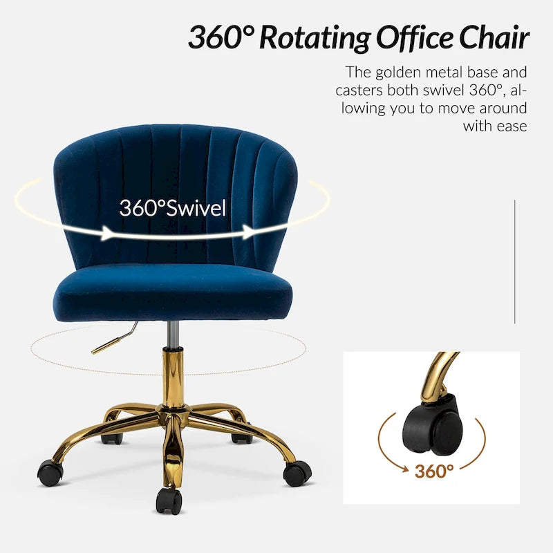 Fauteuil de bureau ergonomique pivotant à 360° en velours capitonné avec dossier nervuré
