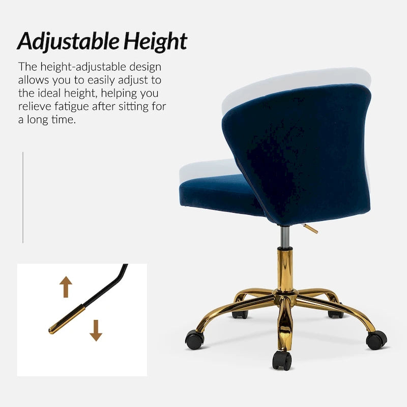 Fauteuil de bureau ergonomique pivotant à 360° en velours capitonné avec dossier nervuré