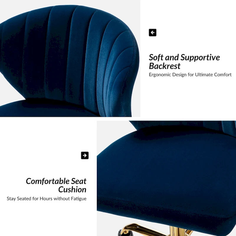 Fauteuil de bureau ergonomique pivotant à 360° en velours capitonné avec dossier nervuré