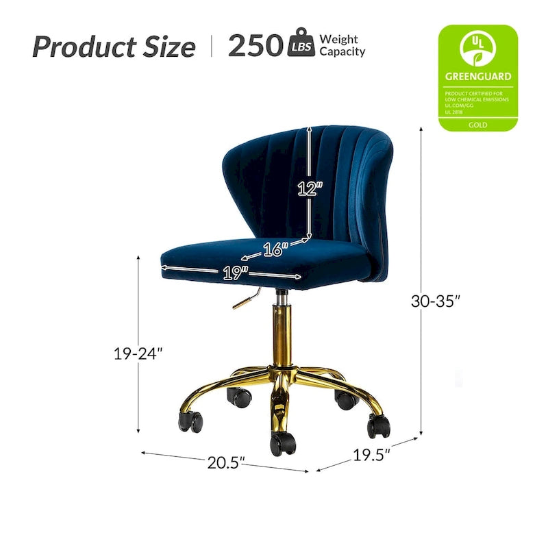 Fauteuil de bureau ergonomique pivotant à 360° en velours capitonné avec dossier nervuré