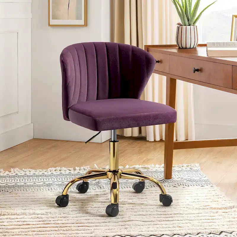 Fauteuil de bureau ergonomique pivotant à 360° en velours capitonné avec dossier nervuré