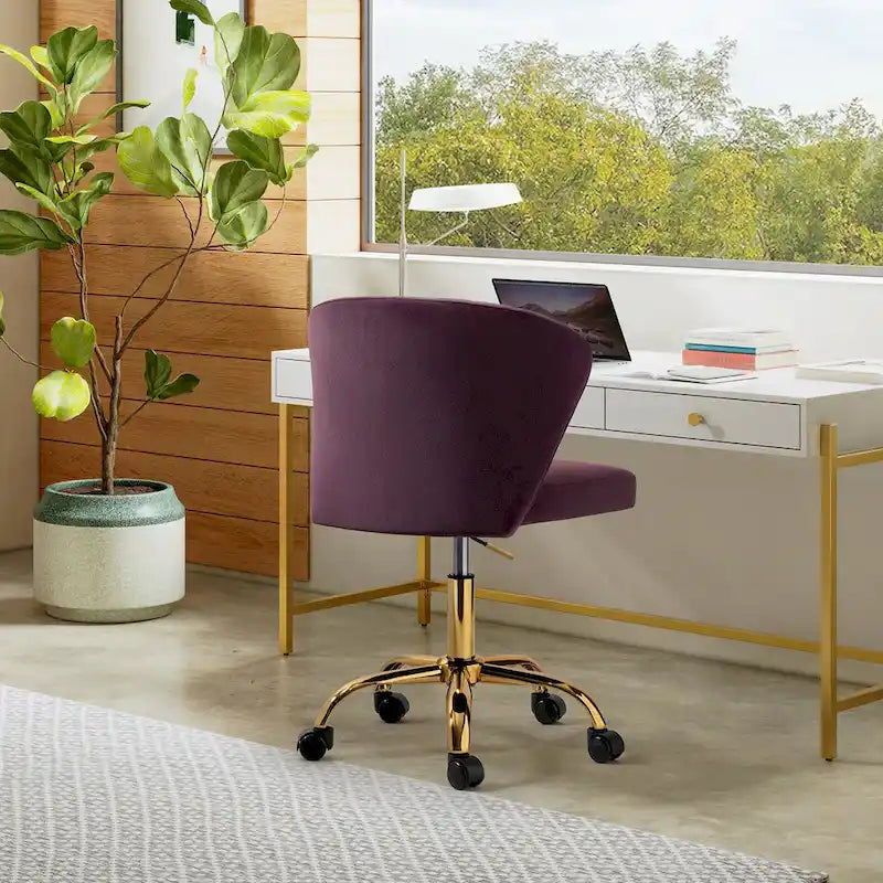 Fauteuil de bureau ergonomique pivotant à 360° en velours capitonné avec dossier nervuré