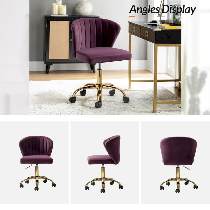 Fauteuil de bureau ergonomique pivotant à 360° en velours capitonné avec dossier nervuré