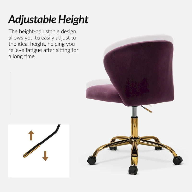 Fauteuil de bureau ergonomique pivotant à 360° en velours capitonné avec dossier nervuré