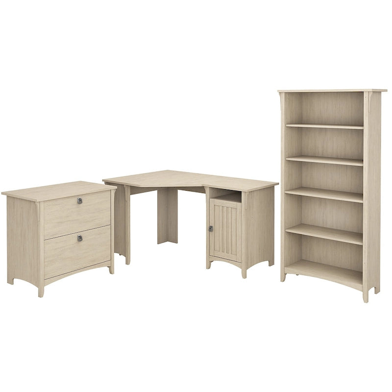 Bureau d'angle 55 W avec classeur latéral et bibliothèque à 5 étagères