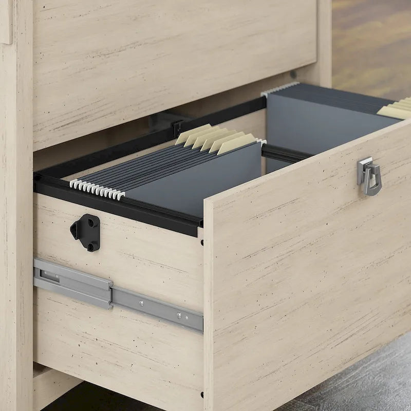 Bureau d'angle 55 W avec classeur latéral et bibliothèque à 5 étagères