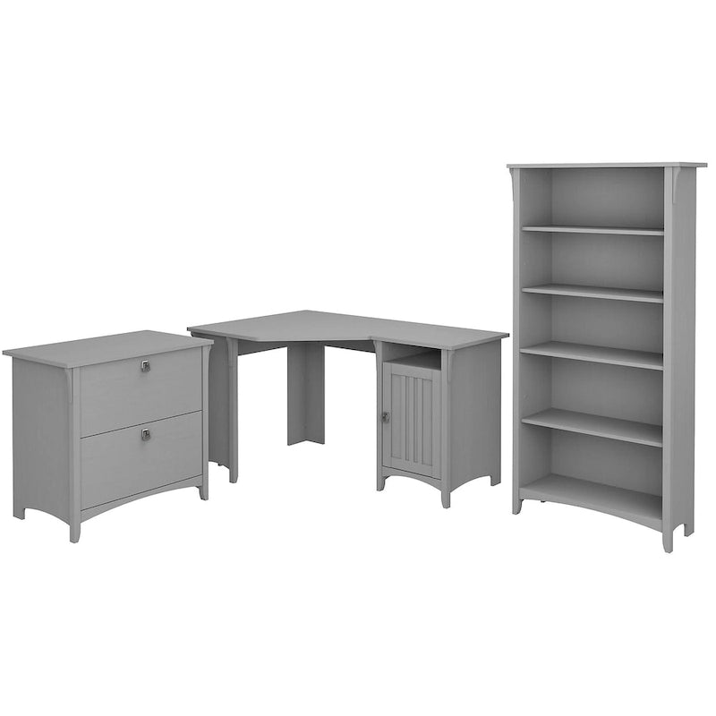 Bureau d'angle 55 W avec classeur latéral et bibliothèque à 5 étagères