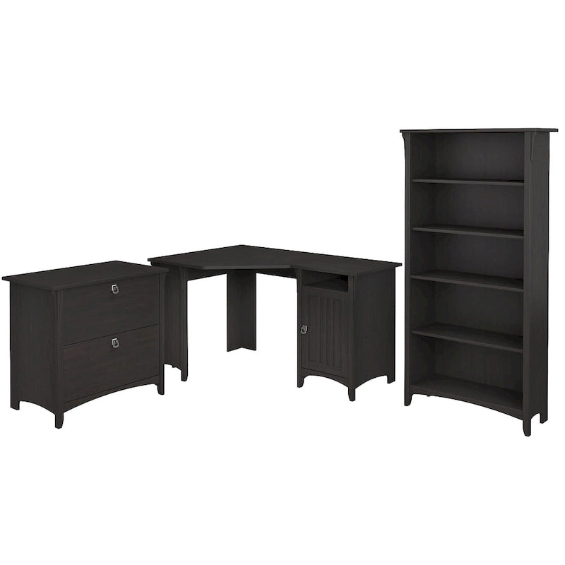 Bureau d'angle 55 W avec classeur latéral et bibliothèque à 5 étagères