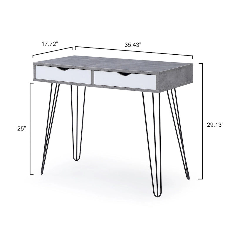 Bureau de télétravail moderne du milieu du siècle à 2 tiroirs gris