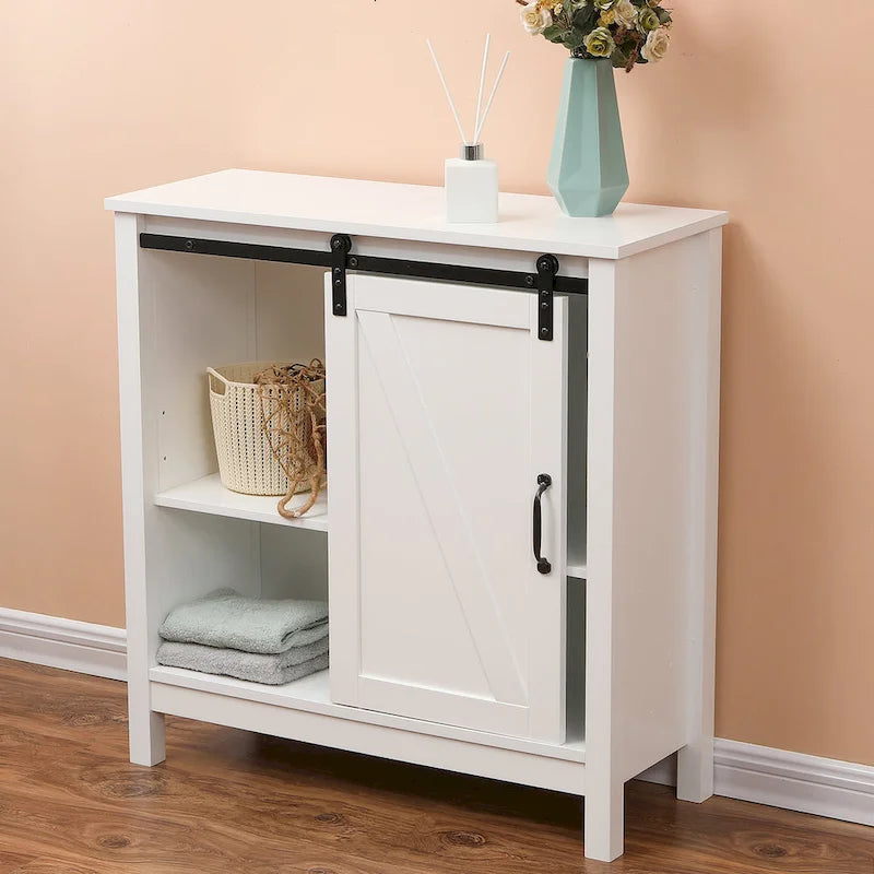 Meuble de rangement de salle de bain en bois MDF blanc style ferme