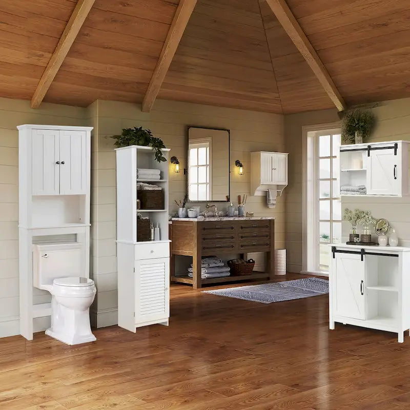 Meuble de rangement de salle de bain en bois MDF blanc style ferme
