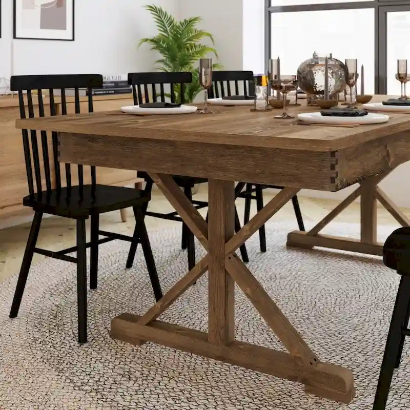 Table à manger pliante rectangulaire en pin massif antique et rustique de 2,1 m x 1,2 m