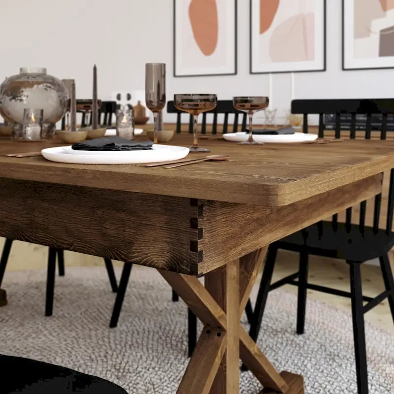 Table à manger pliante rectangulaire en pin massif antique et rustique de 2,1 m x 1,2 m