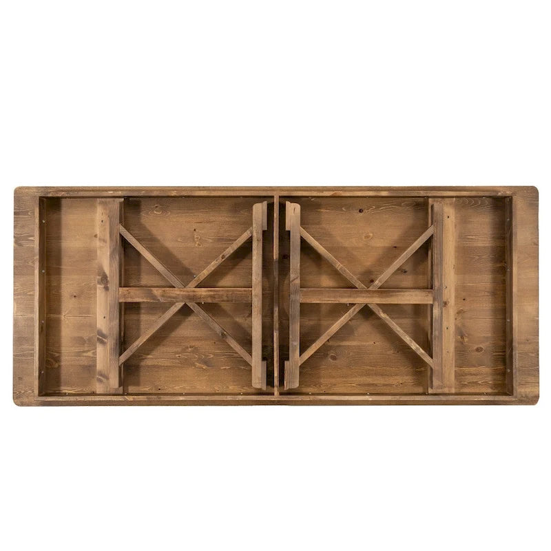 Table à manger pliante rectangulaire en pin massif antique et rustique de 2,1 m x 1,2 m