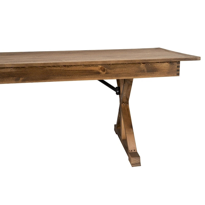 Table à manger pliante rectangulaire en pin massif antique et rustique de 2,1 m x 1,2 m