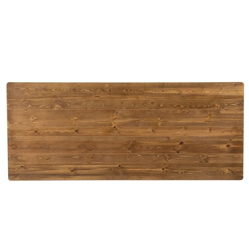 Table à manger pliante rectangulaire en pin massif antique et rustique de 2,1 m x 1,2 m