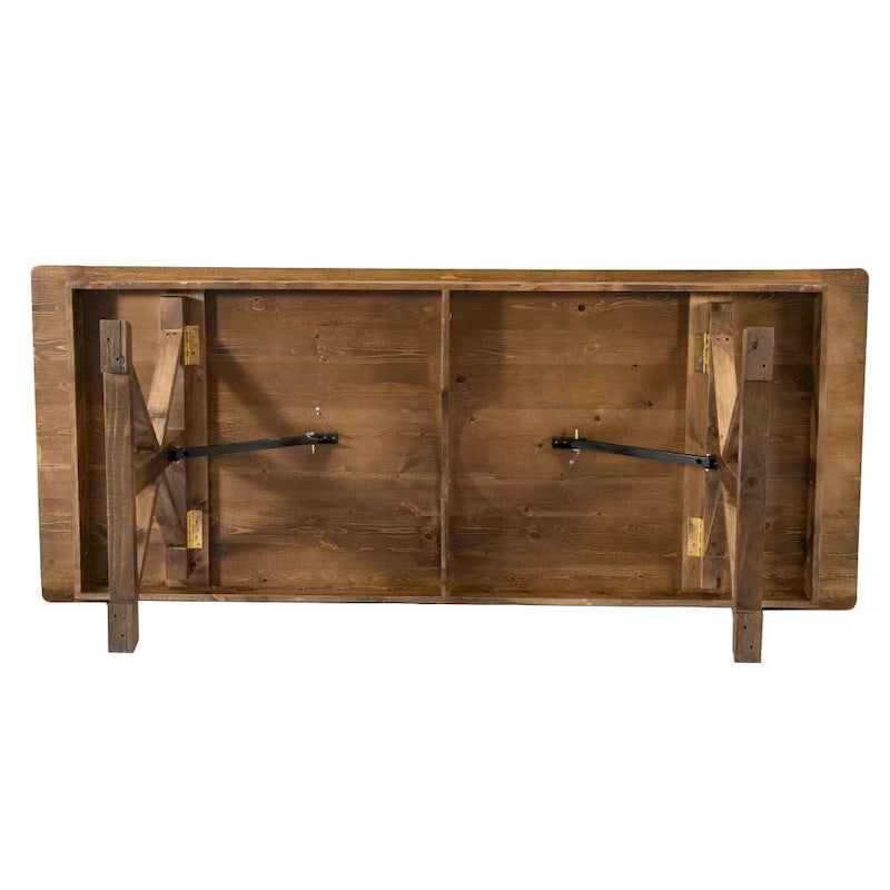 Table à manger pliante rectangulaire en pin massif antique et rustique de 2,1 m x 1,2 m