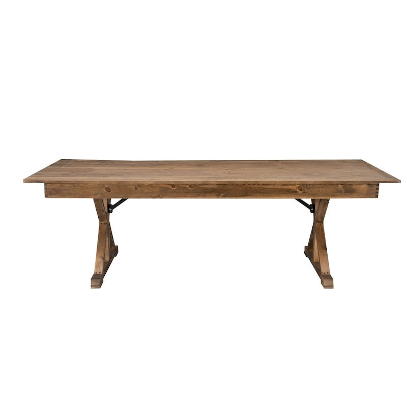 Table à manger pliante rectangulaire en pin massif antique et rustique de 2,1 m x 1,2 m