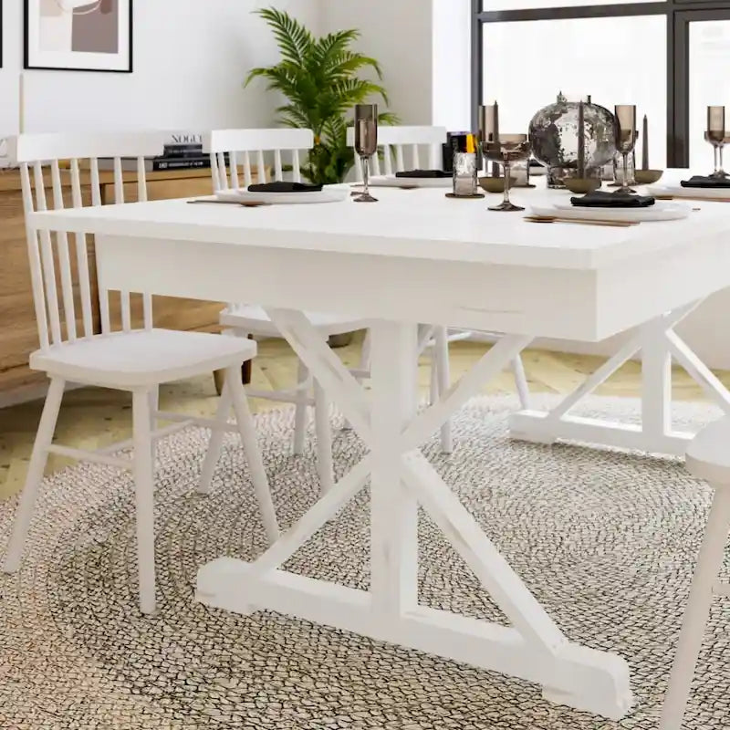 Table à manger pliante rectangulaire en pin massif antique et rustique de 2,1 m x 1,2 m
