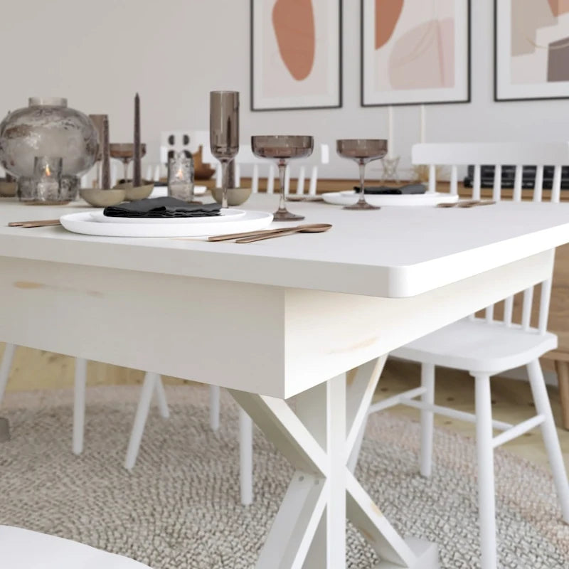 Table à manger pliante rectangulaire en pin massif antique et rustique de 2,1 m x 1,2 m