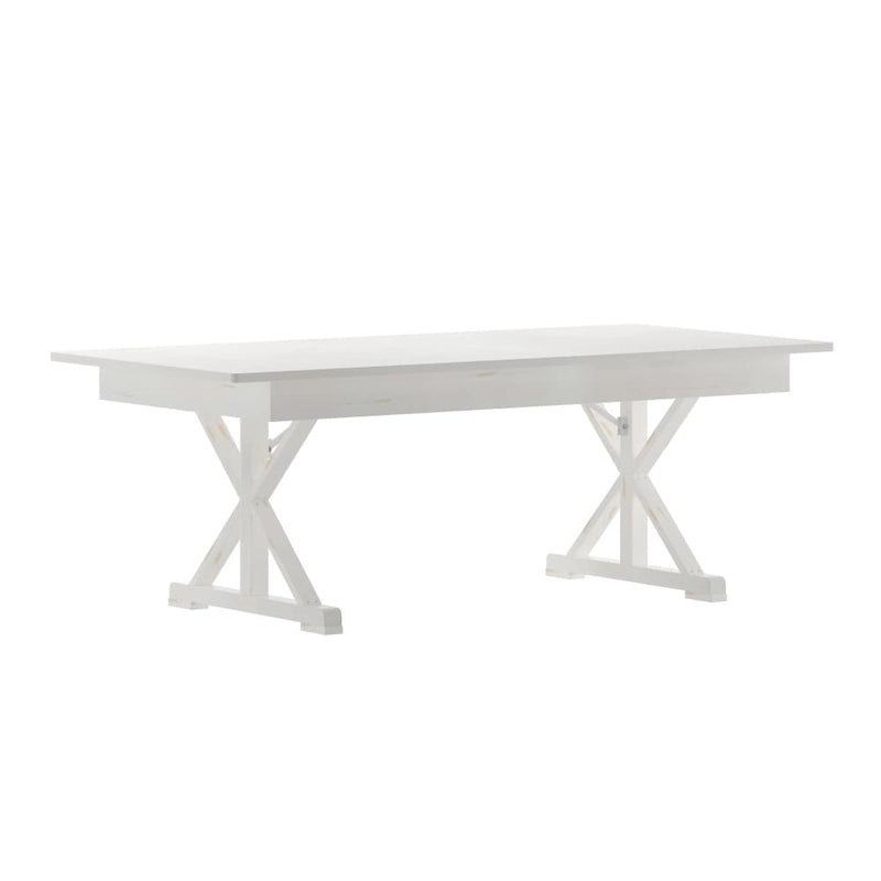 Table à manger pliante rectangulaire en pin massif antique et rustique de 2,1 m x 1,2 m