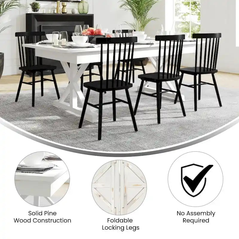 Table à manger pliante rectangulaire en pin massif antique et rustique de 2,1 m x 1,2 m