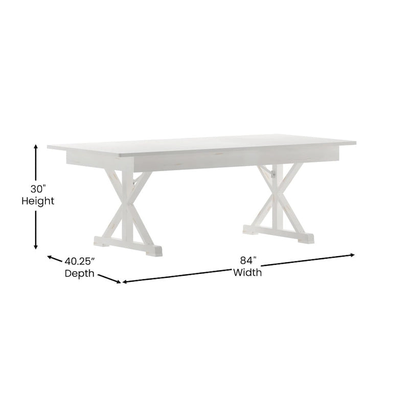 Table à manger pliante rectangulaire en pin massif antique et rustique de 2,1 m x 1,2 m