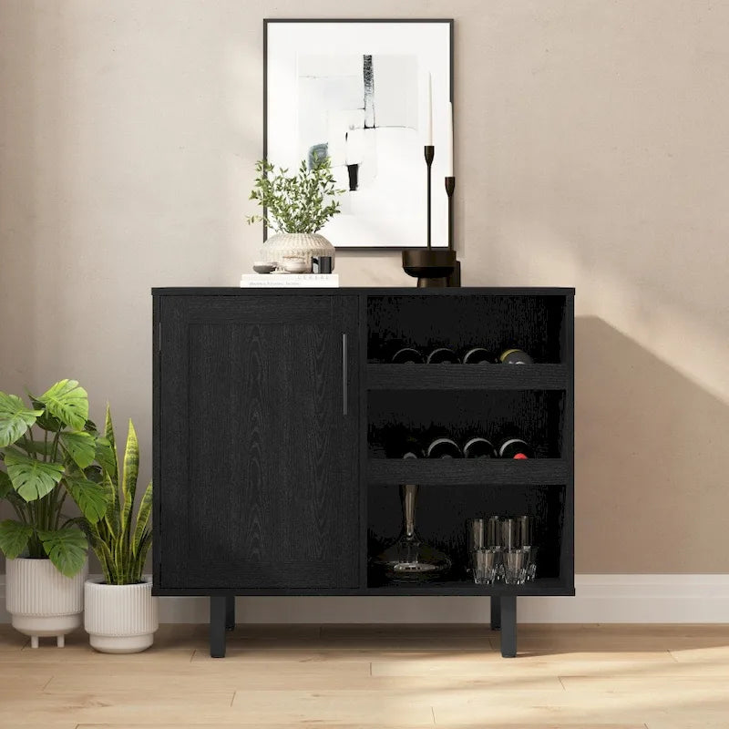 Meuble d'appoint et meuble bar avec rangements ouverts et fermés