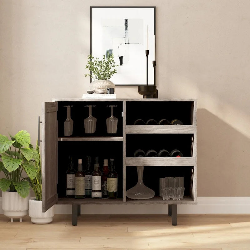 Meuble d'appoint et meuble bar avec rangements ouverts et fermés