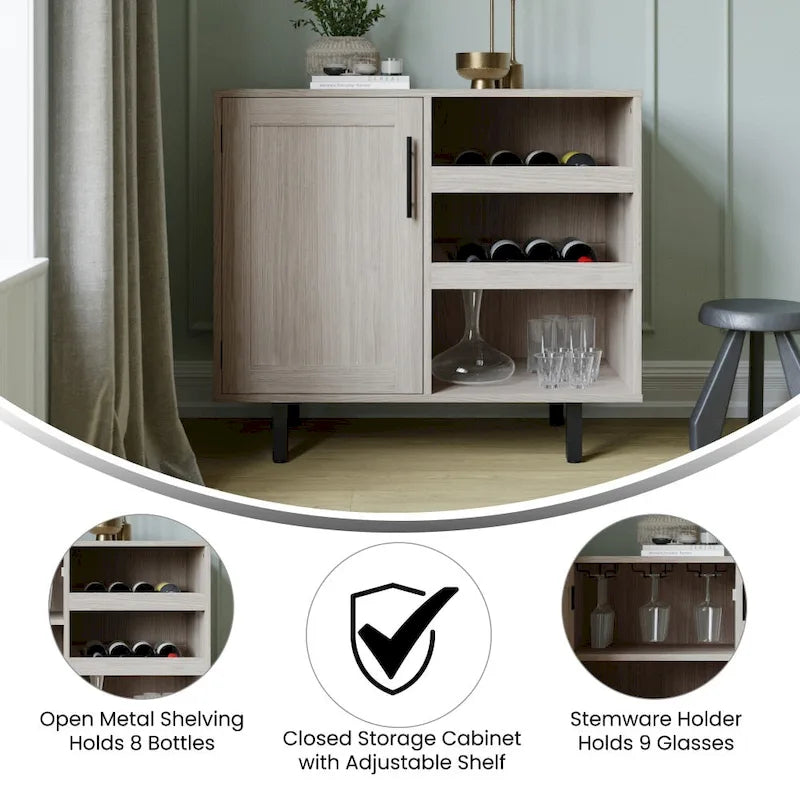 Meuble d'appoint et meuble bar avec rangements ouverts et fermés