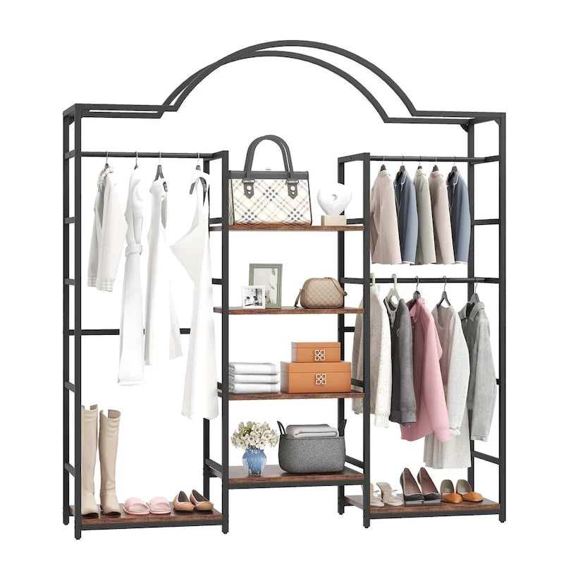 Porte-Manteau Robuste à 4 Niveaux avec 3 Tiges de Suspension et 6 Étagères