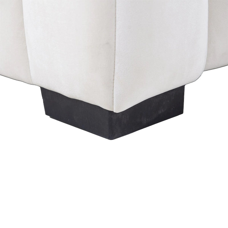 Canapé d'angle modulable en velours capitonné avec méridienne à gauche